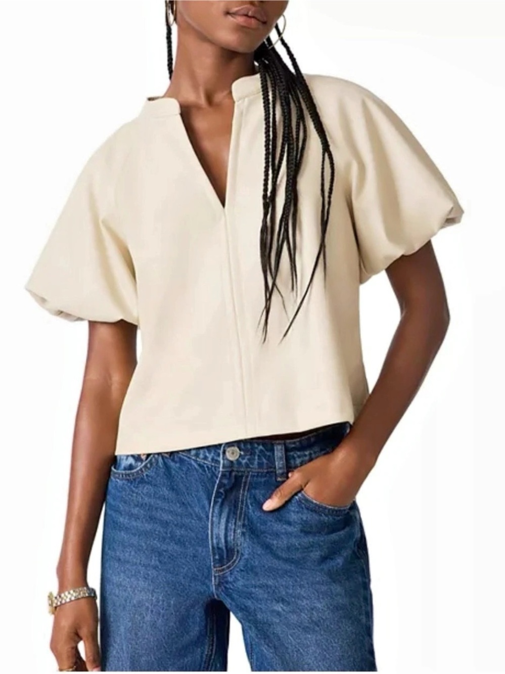 Steve Madden Jane Faux Leather Top Cream Size XL